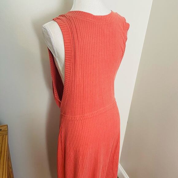 Free People Rising Sun Terracotta Ribbed Wrap Midi Dress Sz Large - Picture 6 of 8